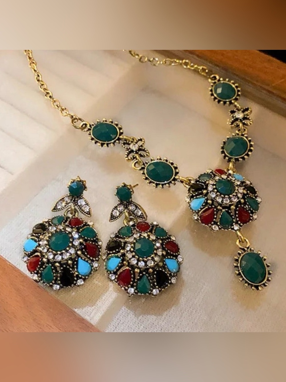 Boho Multi-Stone Vintage-Style
Necklace and Earring Set - Picture 3 of 6